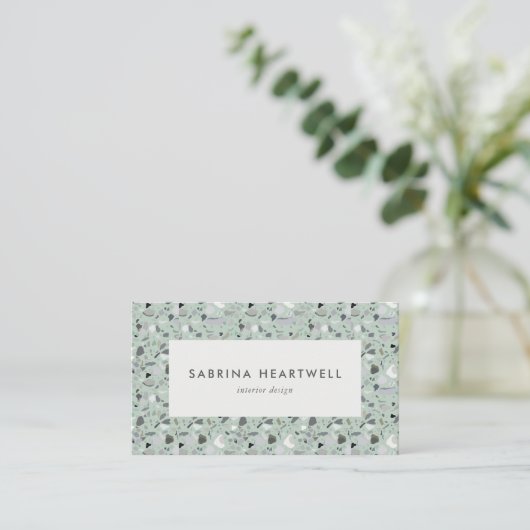 Mint Green Gray Terrazzo Pattern Interior Design 名刺 (スタンド正面)