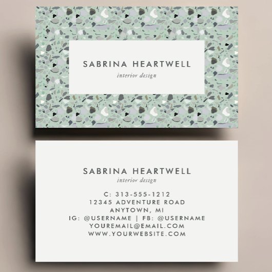 Mint Green Gray Terrazzo Pattern Interior Design 名刺