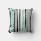 Mint Green Grey and White Striped Polka dot  クッション (正面)