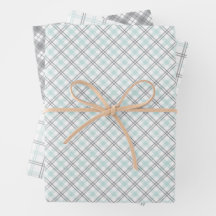 Mint Green & Grey Gingham Wrapping Paper Sheets