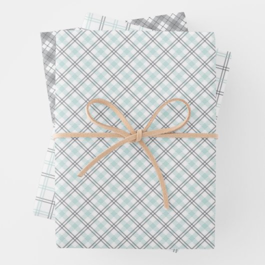 Mint Green & Grey Gingham Wrapping Paper Sheets ラッピングペーパーシート (インサイチュ)