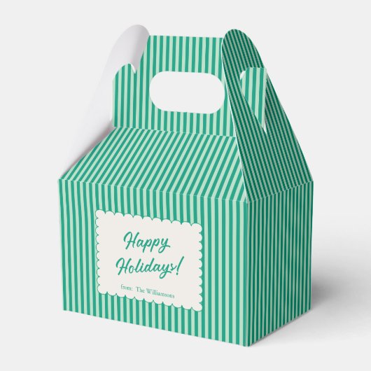 Mint Green Holiday Stripe Personalized Christmas フェイバーボックス (正面サイド)