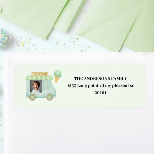 Mint Green Ice Cream Truck Birthday ラベル