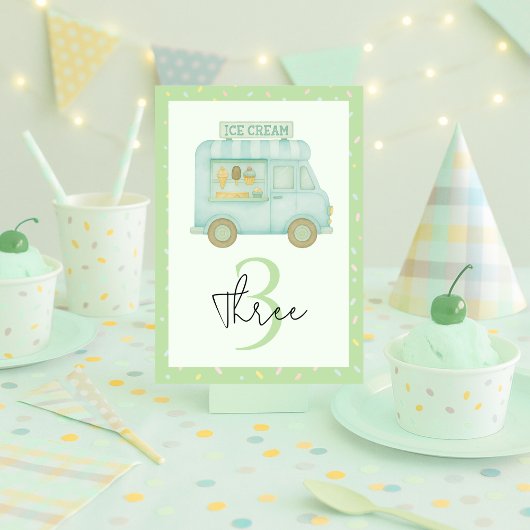 Mint Green Ice Cream Truck Birthday Party テーブルナンバー