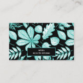 Mint Green Leafy Monogram Name Business Card 名刺 (正面)