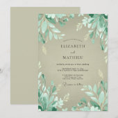 Mint Green Leafy Woodland Wedding 招待状 (正面/裏面)