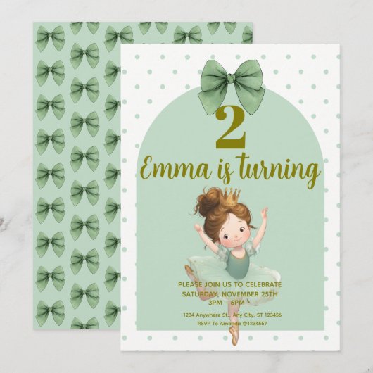 Mint Green Little Princess birthday Invitations 招待状 (正面/裏面)