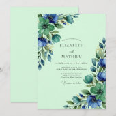 Mint Green Lush Watercolor Wedding 招待状 (正面/裏面)