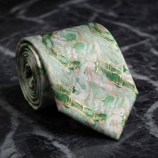 Mint Green Marble & Gold ネクタイ