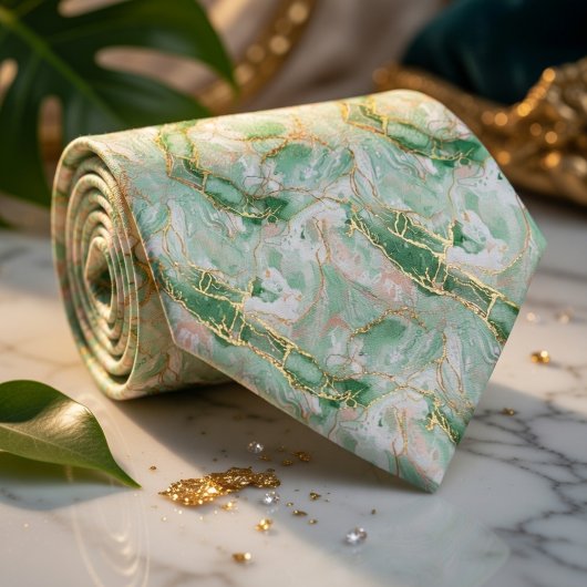 Mint Green Marble & Gold ネクタイ