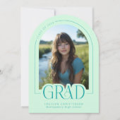 Mint Green Modern Minimal Grad Photo Announcement 招待状 (正面)