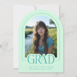 Mint Green Modern Minimal Grad Photo Announcement 招待状