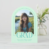 Mint Green Modern Minimal Grad Photo Announcement 招待状 (スタンド正面)