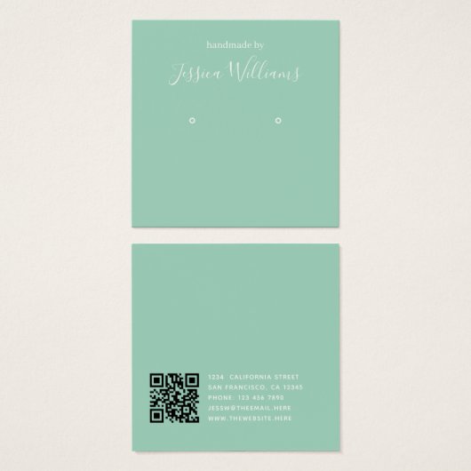 Mint Green Modern Script Earring Display Card (正面&裏面)