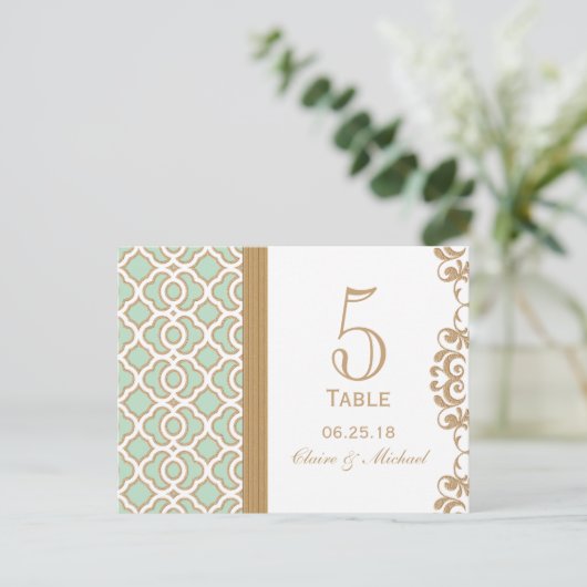 Mint Green Moroccan Wedding Table Number ポストカード (スタンド正面)