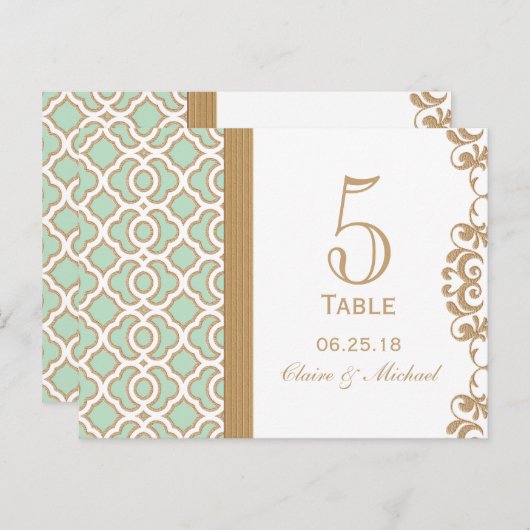 Mint Green Moroccan Wedding Table Number ポストカード (正面/裏面)