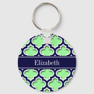 Mint Green, Navy Morocco #5DS Navy Name Monogram キーホルダー