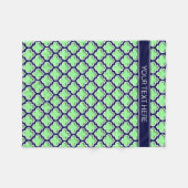 Mint Green, Navy Morocco #5DS Navy Name Monogram フリースブランケット (正面(横))