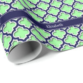 Mint Green, Navy Morocco #5DS Navy Name Monogram ラッピングペーパー (ロールコーナー)