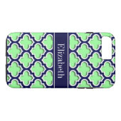 Mint Green, Navy Morocco #5DS Navy Name Monogram Case-Mate iPhoneケース (裏面(横))
