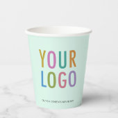 Mint Green Paper Cups Custom Business Logo 8 oz 紙コップ (正面)