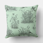 Mint Green Pastoral Toile with Birds and Blossoms クッション (裏面)