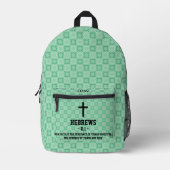 Mint Green Pattern Bible Chapter Verse Christian プリントバックパック (正面)