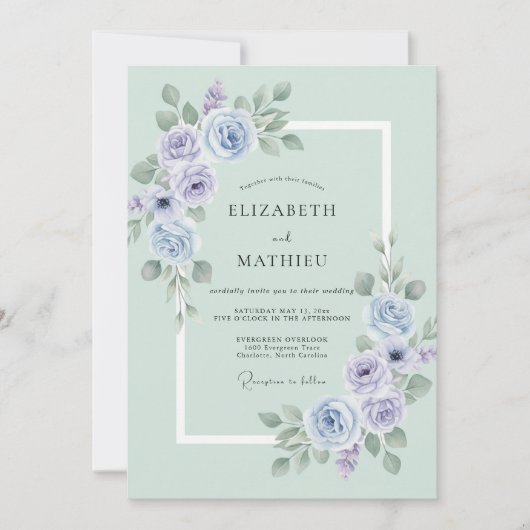 Mint Green Peaceful Springtime Wedding 招待状 (正面)