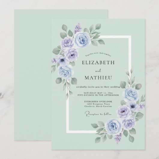 Mint Green Peaceful Springtime Wedding 招待状 (正面/裏面)