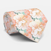 Mint Green Peony Floral Pattern Wedding Neck Tie ネクタイ (ロール)