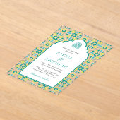 Mint Green Persian Mosaic Muslim Wedding アクリル招待状 (レイダウン)