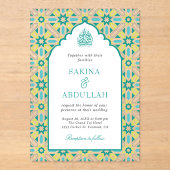 Mint Green Persian Mosaic Muslim Wedding アクリル招待状 (正面)