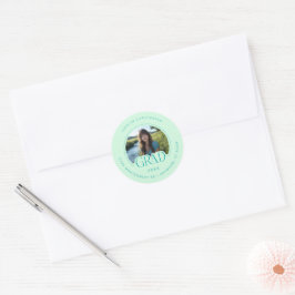 Mint Green Photo Address Graduate Envelope Seal ラウンドシール