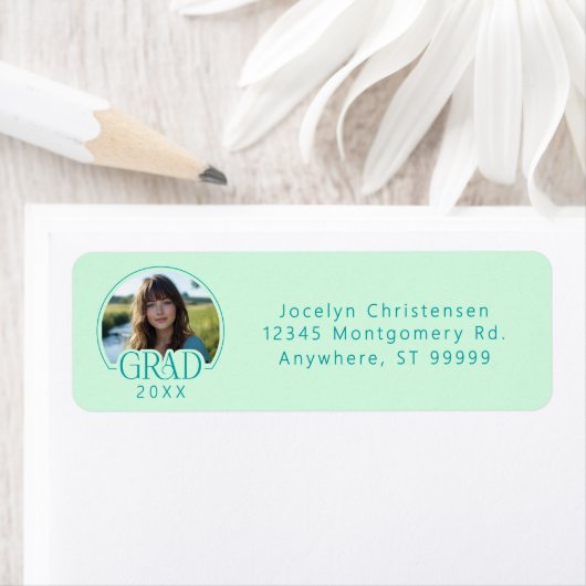 Mint Green Photo Graduation Return Address Labels ラベル (インサイチュ)