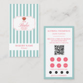 Mint Green Pink Stripes Bakery Logo Loyalty Punch 名刺 (正面/裏面)