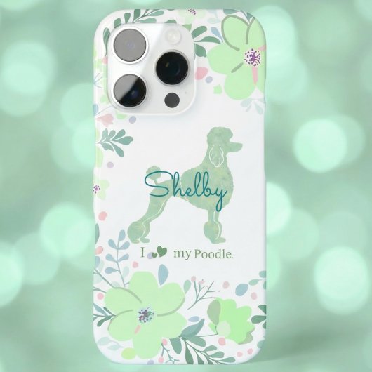 Mint Green Poodle | Custom Floral Dog Mom iPhoneケース