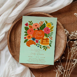 Mint Green Pumpkin Baby Shower Brunch Invitation 招待状