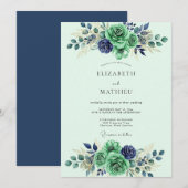 Mint Green Refined Watercolor Wedding 招待状 (正面/裏面)