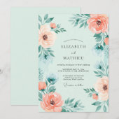 Mint Green Resplendent Floral Wedding 招待状 (正面/裏面)
