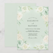 Mint Green Romantic Blossom Wedding 招待状 (正面/裏面)