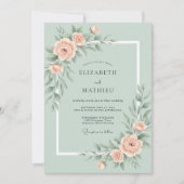 Mint Green Romantic Rose Wedding 招待状 (正面)