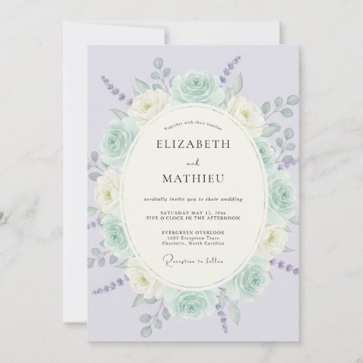 Mint Green Romantic Spring Wedding 招待状 (正面)