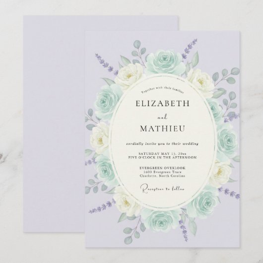 Mint Green Romantic Spring Wedding 招待状 (正面/裏面)