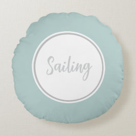 Mint Green Round Throw Pillow with text 'Sailing' ラウンドクッション