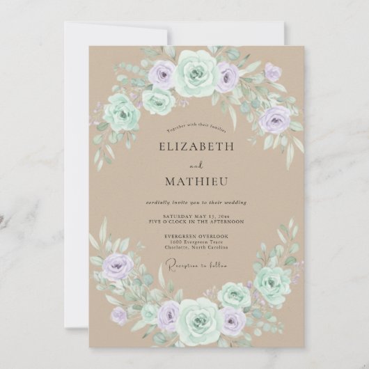 Mint Green Rustic Woodland Wedding 招待状 (正面)