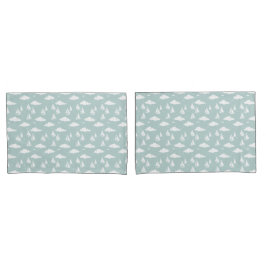 Mint Green Sailboat Pattern Pair of Pillowcases 枕カバー