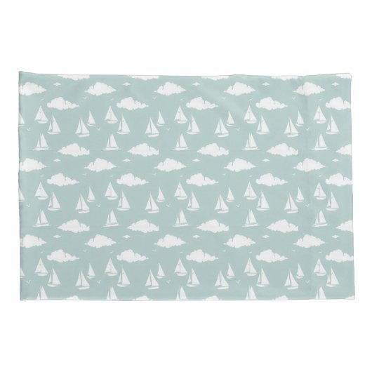 Mint Green Sailboat Pattern Pair of Pillowcases 枕カバー (裏面-右)