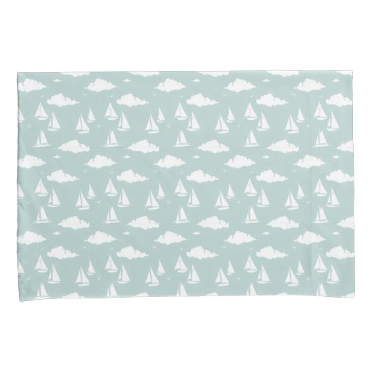 Mint Green Sailboat Pattern Pair of Pillowcases 枕カバー (正面右)