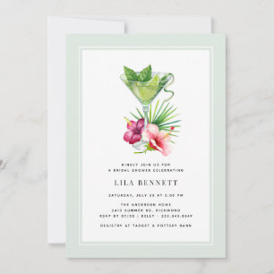 Mint Green Seafoam Floral Cocktail Bridal Shower 招待状