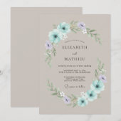 Mint Green Serene Floral Wedding 招待状 (正面/裏面)
